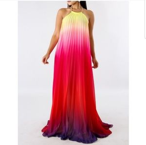 Ombre halter pleated Maxi